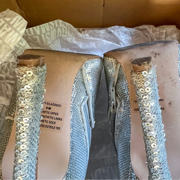 Steve Madden Laddy Pointed-Toe Over-The-Knee High Heel Boots - Silver Sequin - 8 - Picture 10 of 11